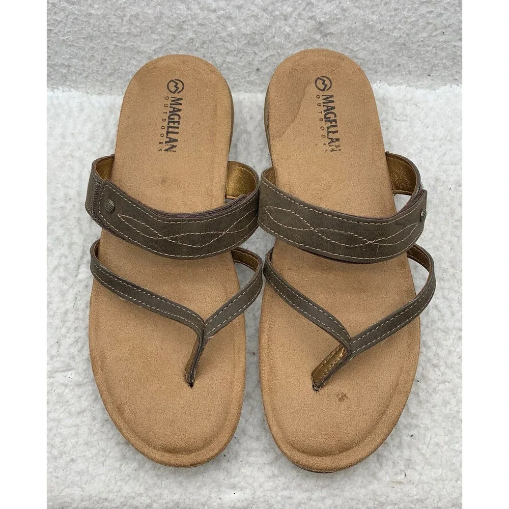 Magellan Outdoors Sandals Womens 11‎ Strappy Flip Flop Thong Tan Brown Summer